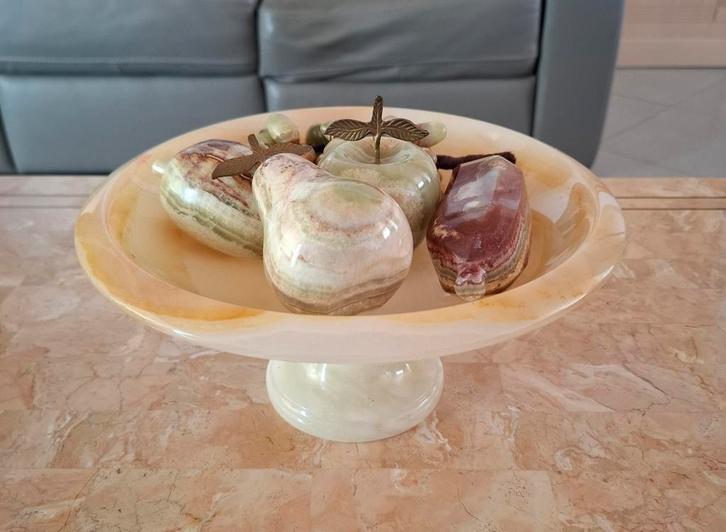 Onyx fruitschaal met 5 stukken onyx fruit., Huis en Inrichting, Woonaccessoires | Schalen en Manden, Zo goed als nieuw, Ophalen