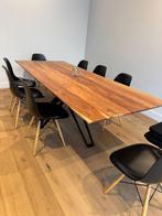 Moderne Massieve Houten Tafel met metalen voet, Ophalen, 75 cm of meer, 200 cm of meer, Zo goed als nieuw