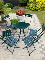 Tuintafel en 6 stoelen in ijzer en hout, Tuin en Terras, Ophalen, Zo goed als nieuw, Hout