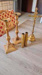 Kandelaars met kruis en lege kogelhulzen, Antiek en Kunst, Ophalen