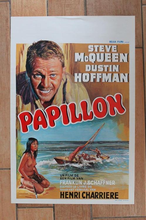 filmaffiche Steve McQueen Papillon 1973 filmposter, Verzamelen, Posters, Zo goed als nieuw, Film en Tv, A1 t/m A3, Rechthoekig Staand