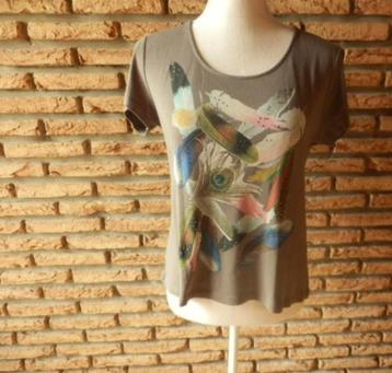 (32)- tee shirt femme t.40 kaki - cassis - beschikbaar voor biedingen