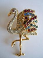 Vintage broche flamingo meerkleurige strass, Handtassen en Accessoires, Overige materialen, 4 tot 7 cm, Ophalen of Verzenden, Zo goed als nieuw