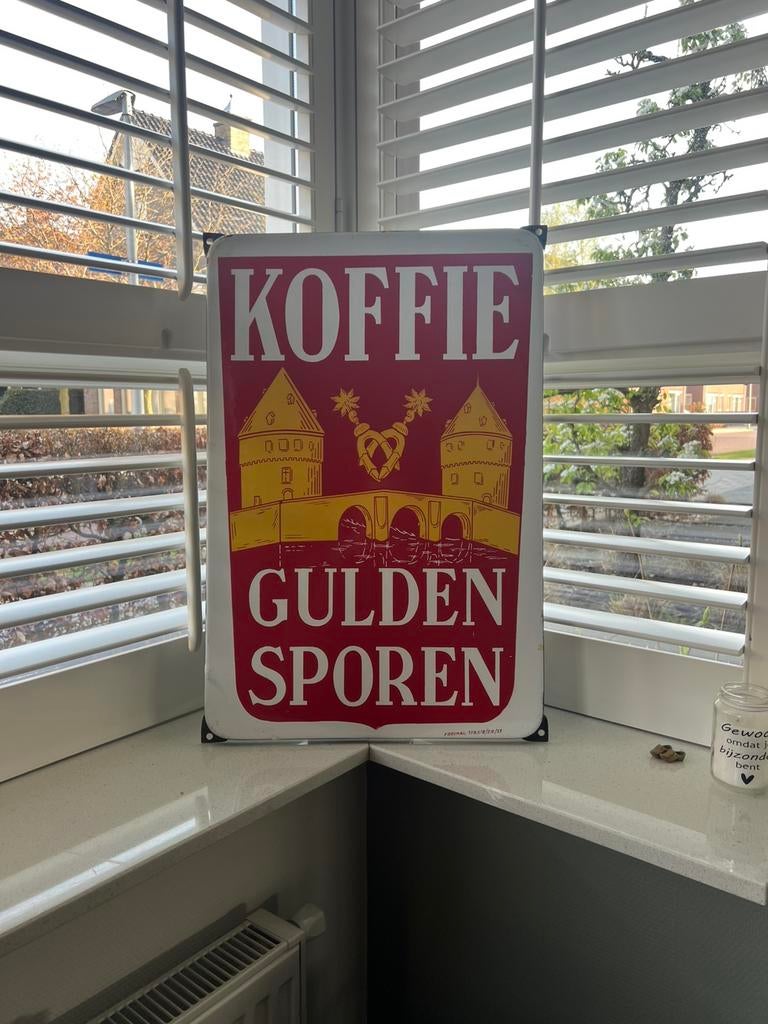 Emaillebord emaille reclamebord GULDEN SPOREN koffie, Enlèvement ou Envoi, Comme neuf, Panneau publicitaire