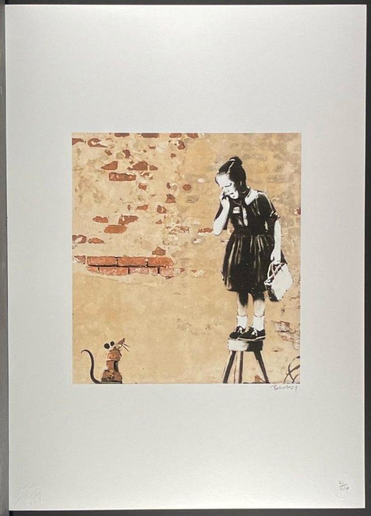 Banksy - Fille et souris de la Nouvelle-Orléans, Antiquités & Art, Art | Lithographies & Sérigraphies, Enlèvement ou Envoi