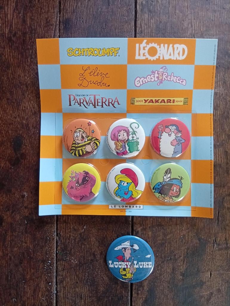 Lot de 7 badges BD (état neuf)., Collections, Personnages de BD, Enlèvement ou Envoi, Autres personnages, Neuf, Image, Affiche ou Autocollant