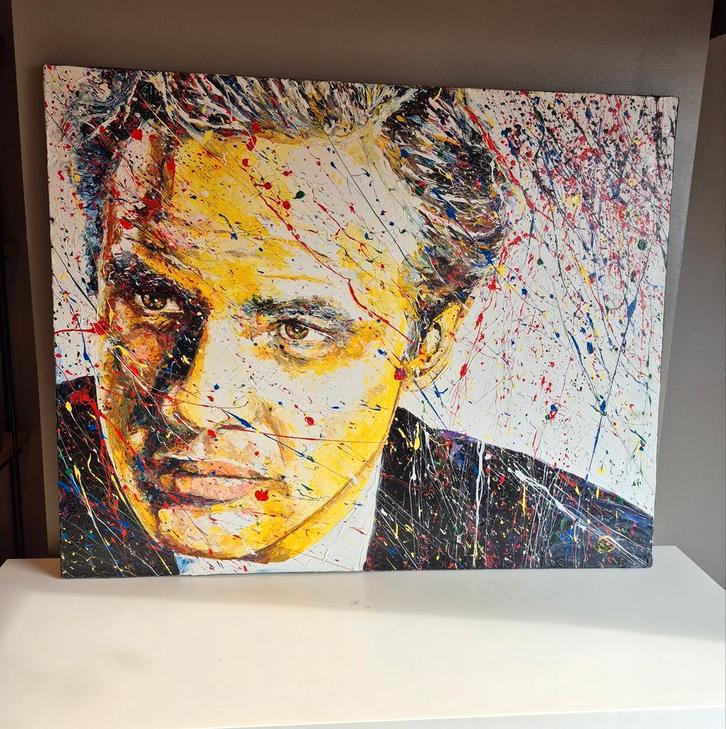 Tableau Gilles MAES - Portrait Marlon Brando (Le Parrain), Antiquités & Art, Art | Peinture | Abstraite, Enlèvement ou Envoi
