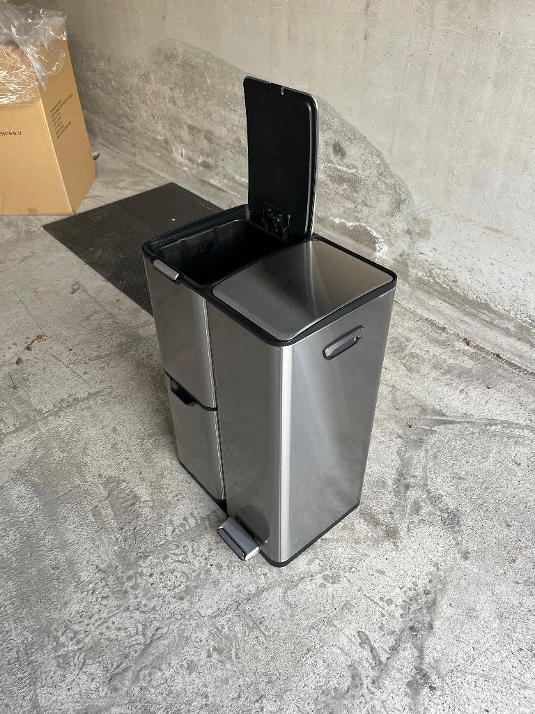 Xenos pedaalemmer/vuilnisbak 3 vakken 60l, Maison & Meubles, Accessoires pour la Maison | Poubelles, Neuf, Inox, 40 litres ou plus