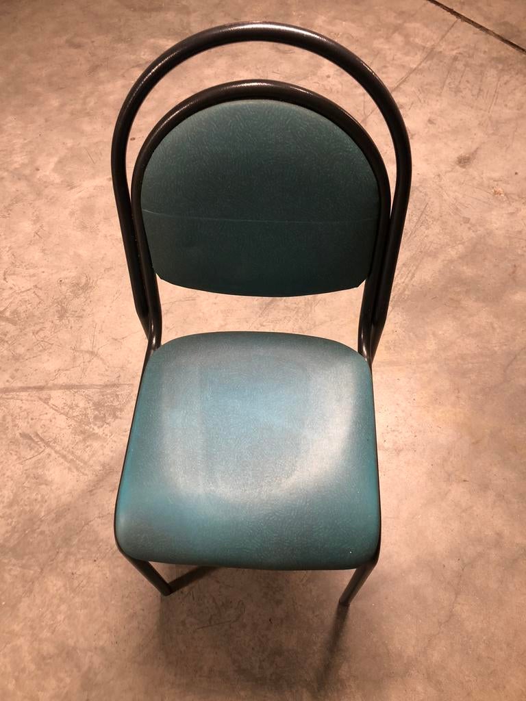 4 chaises bleues, Maison & Meubles, Chaises, Vintage, Synthétique, Enlèvement, Utilisé