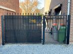 Metalen dubbele tuinpoort met loopdeur, Ophalen, Gebruikt