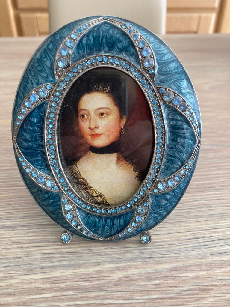 Vintage fotolijst van metaal met emaille en strass-steentjes, Ophalen of Verzenden