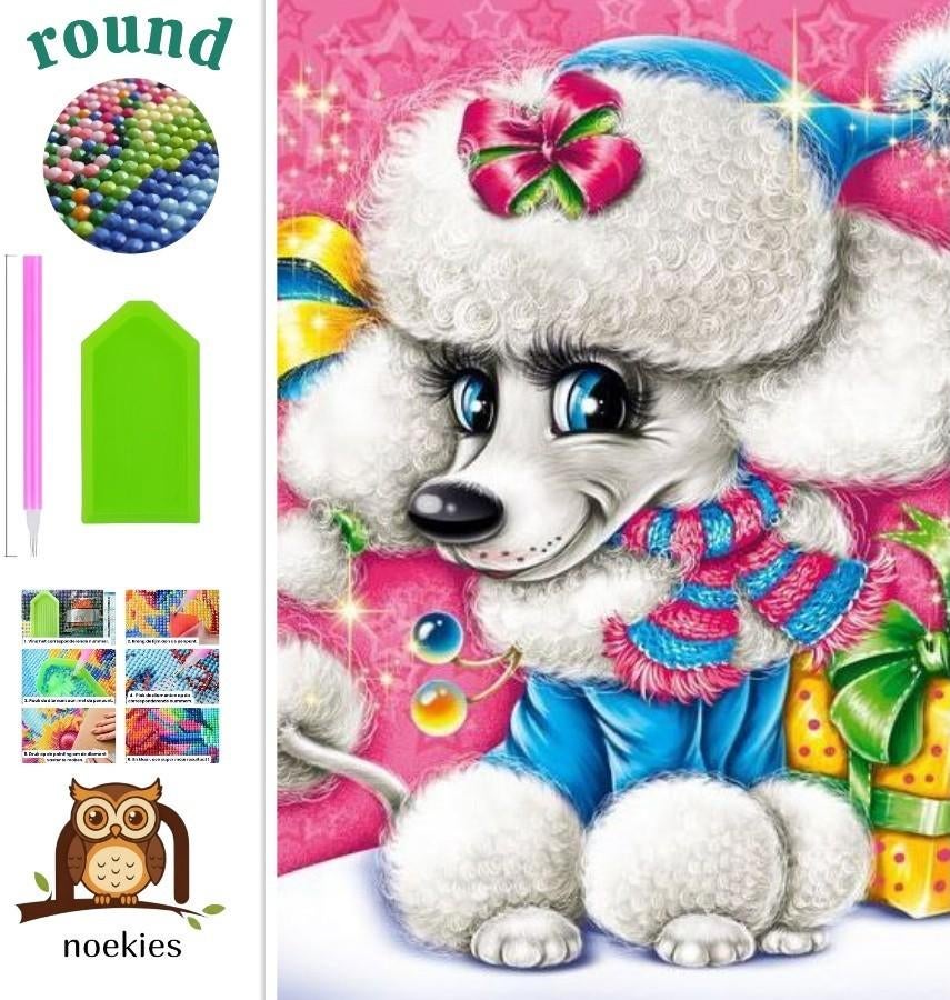 Nr 2100 Diamond Painting caniche 30x20cm (rond), Neuf, Multicolore, Autocollant, Autres matériaux