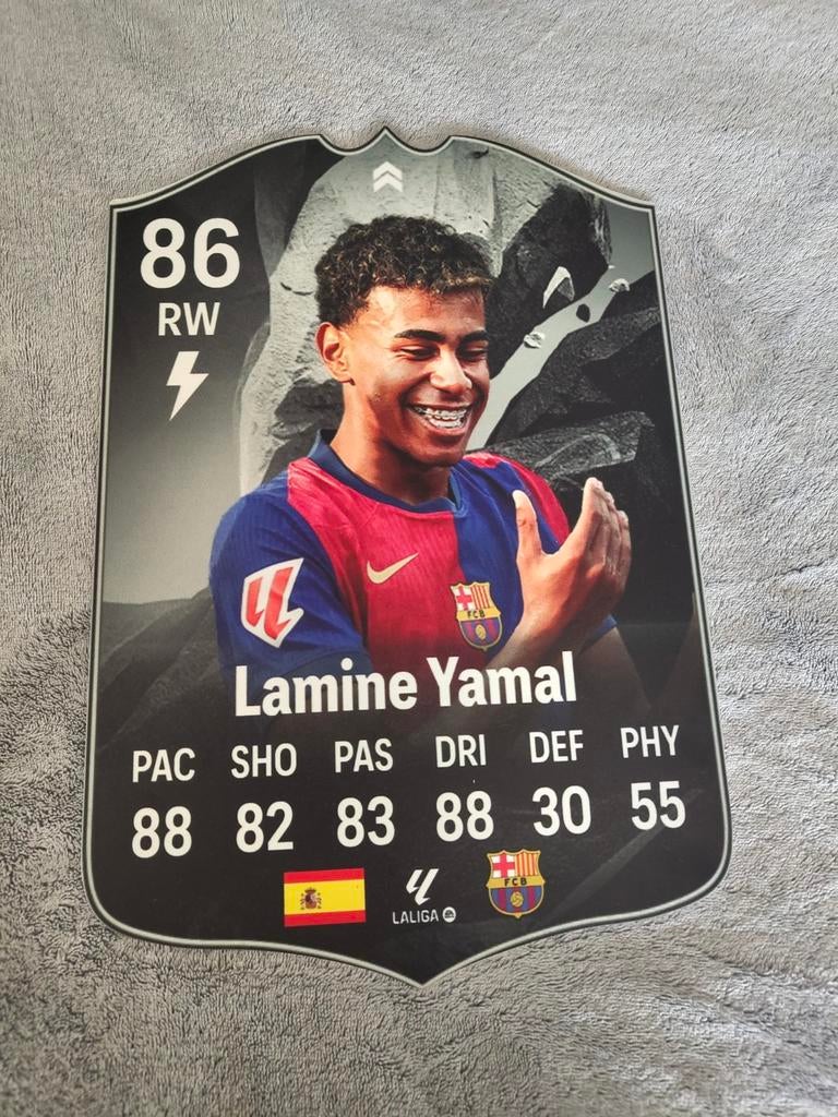 Voetbalkaartje (37cmx25cm) - Lamine Yamal / Barcelona, Ophalen, Zo goed als nieuw, Poster, Plaatje of Sticker