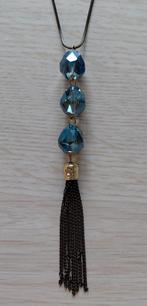 Lange bruine halsketting met blauwe steentjes, als nieuw, Bijoux, Sacs & Beauté, Colliers, Enlèvement, Comme neuf, Bleu