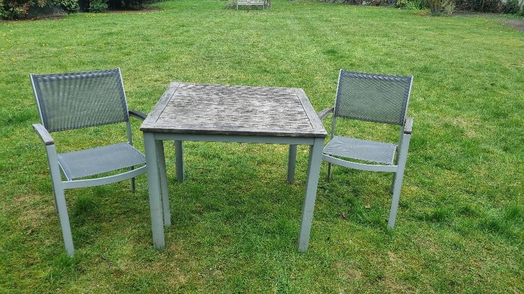 Tuintafel met 2 stoelen, Jardin & Terrasse, Tables de jardin, Enlèvement, Utilisé, Carré, Métal