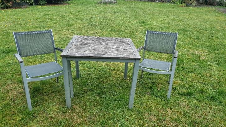 Tuintafel met 2 stoelen, Tuin en Terras, Tuintafels, Gebruikt, Vierkant, Metaal, Ophalen