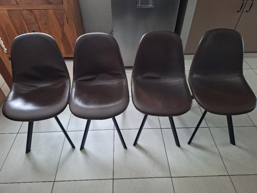 Bruin leder stoelen - 4 stuks, Brun, Enlèvement, Utilisé, Cuir