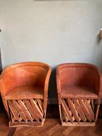 Vintage leren Mexicaanse Equipale stoelen - 2 stuks, Vintage - Mexicaans, Comme neuf, Enlèvement, Bois