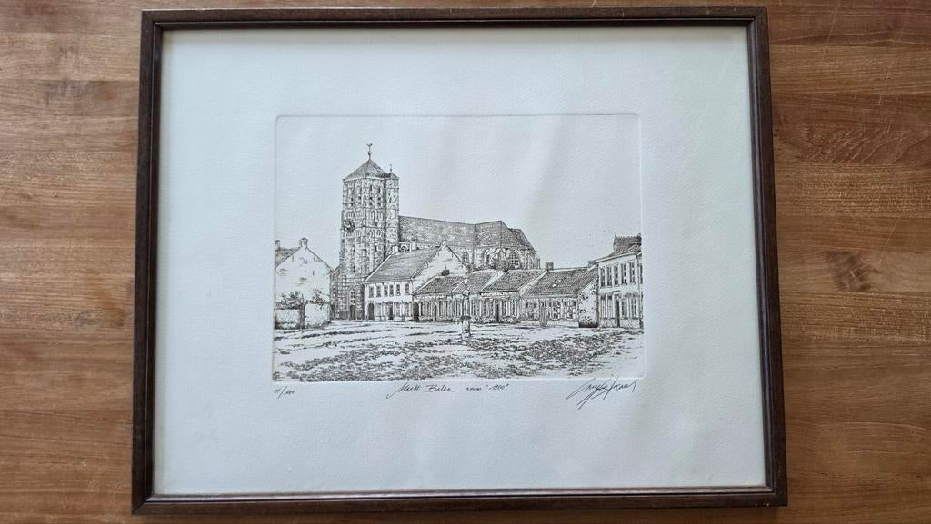 Print Markt Balen Luckx Frans, Antiek en Kunst, Kunst | Etsen en Gravures, Ophalen of Verzenden