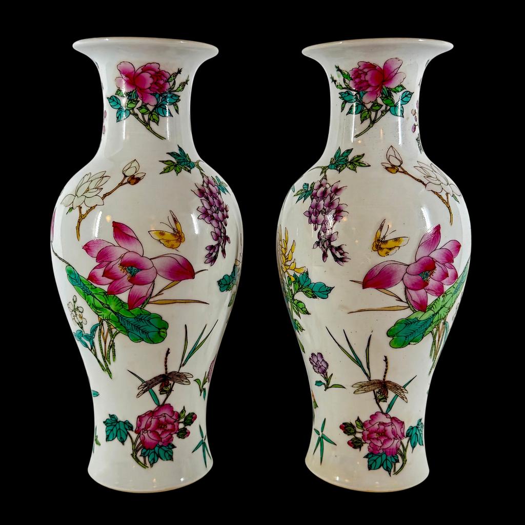 Deux vases Famille Rosé 26 cm, Antiquités & Art, Enlèvement ou Envoi