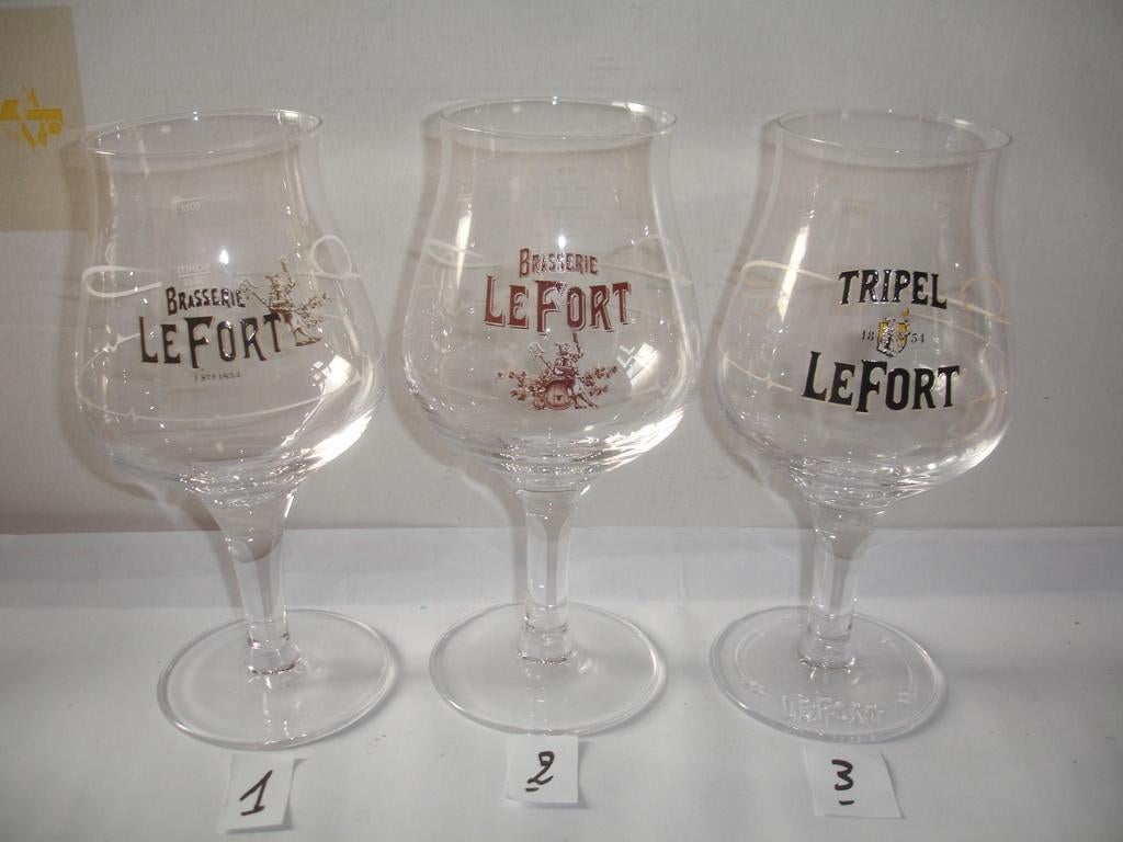 Bierglas Le Fort, 33cl, 3 verschillende, brij. Omer Vd, G., Verzamelen, Biermerken, Nieuw, Glas of Glazen, Overige merken, Ophalen of Verzenden