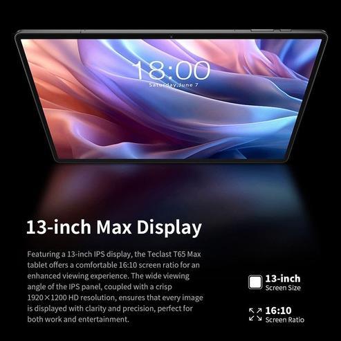 Tablette PC T65 Max 13 pouces neuve, Informatique & Logiciels, Android Tablettes, Neuf, Wi-Fi et Web mobile, 13 pouces ou plus