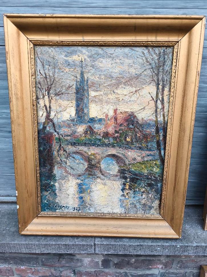 Huile sur toile signe Léopold lecomte, Antiek en Kunst, Kunst | Schilderijen | Klassiek, Ophalen of Verzenden