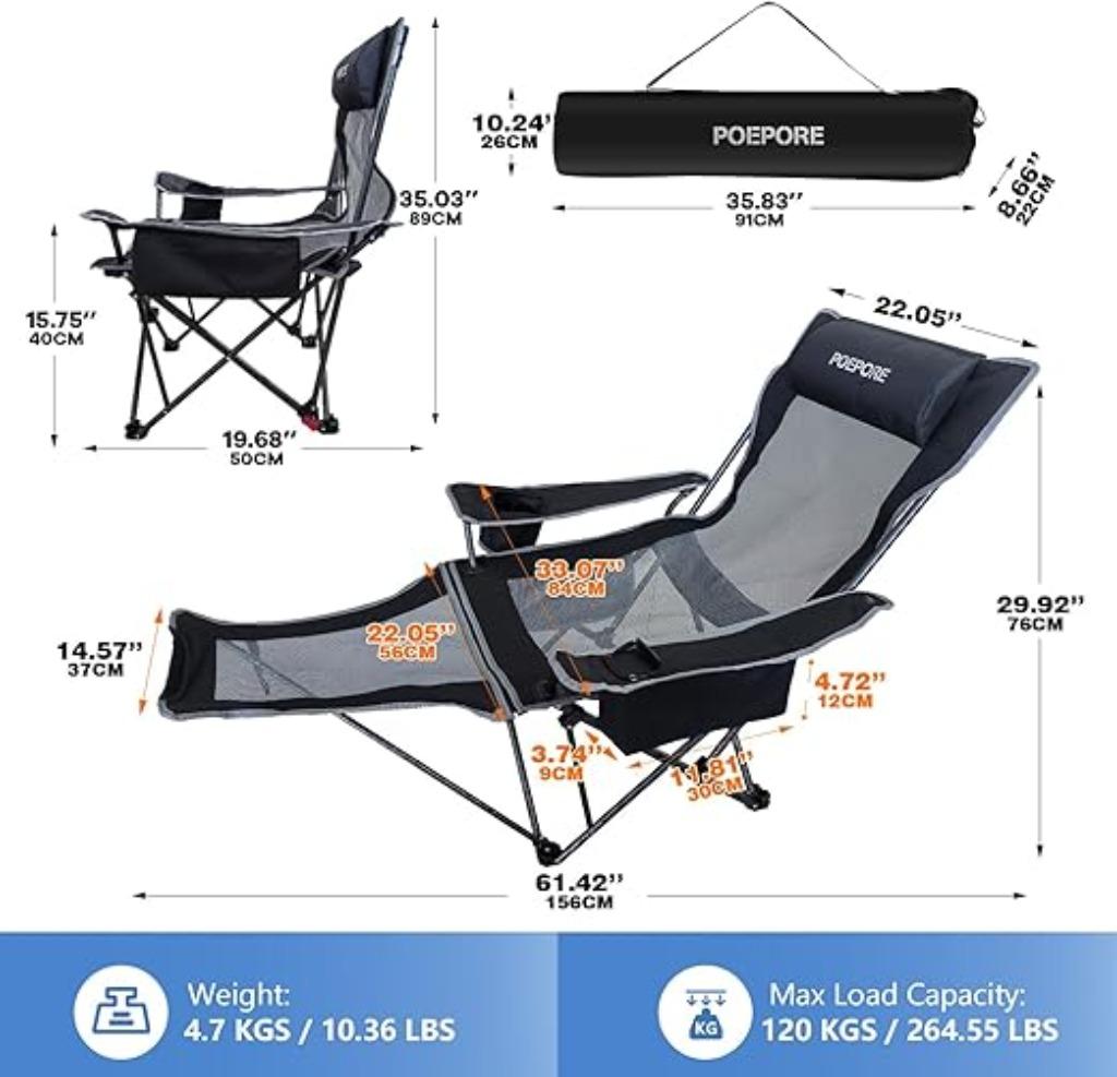 Campingstoel | kantelbaar | met voetensteun | strandstoel, Neuf, -, -, Poepore