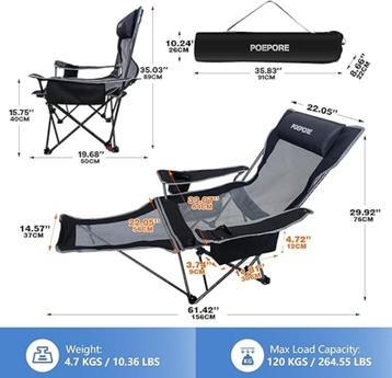  Campingstoel | kantelbaar | met voetensteun | strandstoel beschikbaar voor biedingen