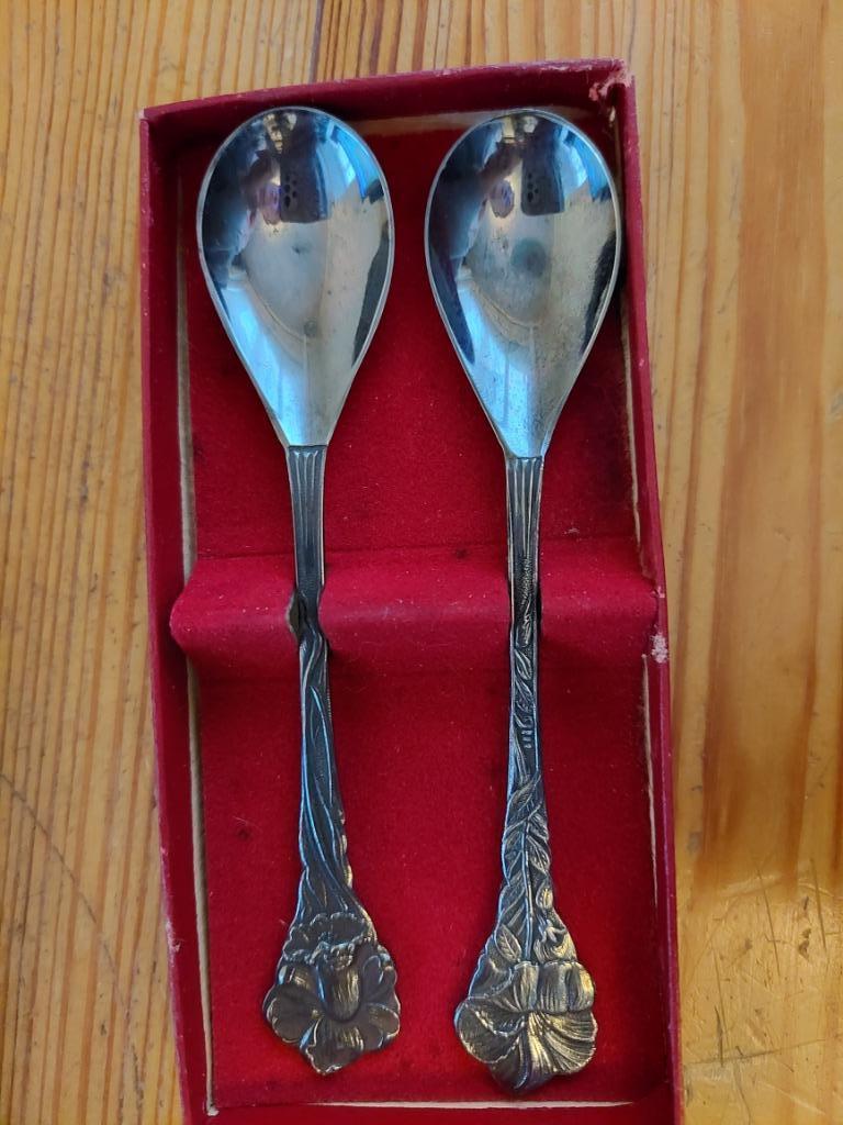 2 cuillères en argent GEHA90 dans coffret, Antiquités & Art, Enlèvement ou Envoi, Argent