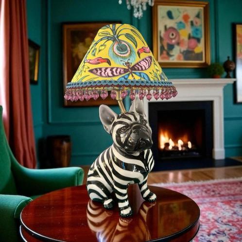 Tafellamp Franse bulldog keramiek, Huis en Inrichting, Lampen | Tafellampen, Nieuw, 50 tot 75 cm, Stof, Overige materialen, Ophalen of Verzenden