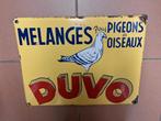 Emaille bord 1954 Duvo duiven mengeling voeders, Verzamelen, Ophalen of Verzenden, Gebruikt, Reclamebord