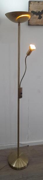 Staande Lamp van Goudkleurig Metaal met Leeslamp, Huis en Inrichting, Lampen | Vloerlampen, Ophalen, Gebruikt, Metaal, 150 tot 200 cm
