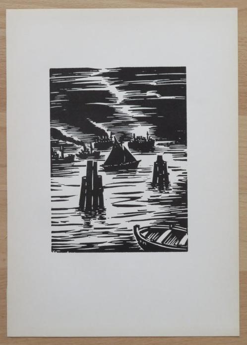 Houtsnede Frans Masereel: De WESTERSCHELDE, Antiquités & Art, Art | Eaux-fortes & Gravures, Envoi