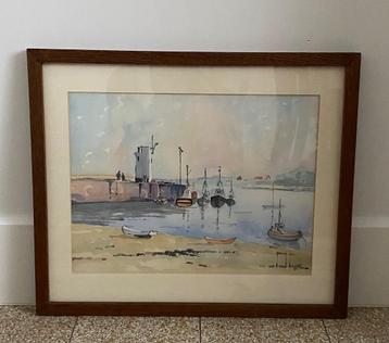 Aquarel van Marc Madelein – originele kunst met houten lijst beschikbaar voor biedingen