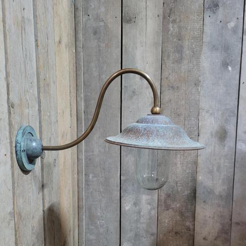 Koperen gepatineerde stallamp tuinlamp buitenlamp, Huis en Inrichting, Lampen | Wandlampen, Nieuw, Glas, Metaal, Ophalen of Verzenden