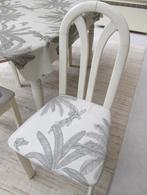 4 chaises en bois laqué blanc, assise en tissu, Bois, Enlèvement ou Envoi, Blanc