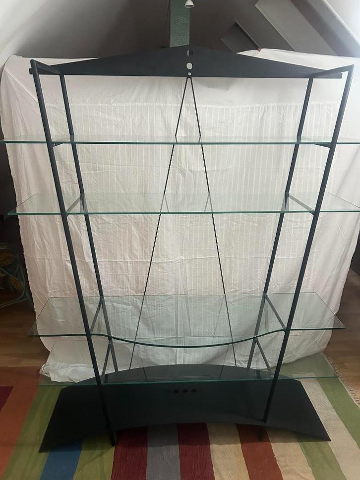 Vintage Mobimetal Glas & Staal Boeken-/TV-kast, Huis en Inrichting, Kasten |Televisiemeubels, Gebruikt, 150 tot 200 cm, 150 tot 200 cm