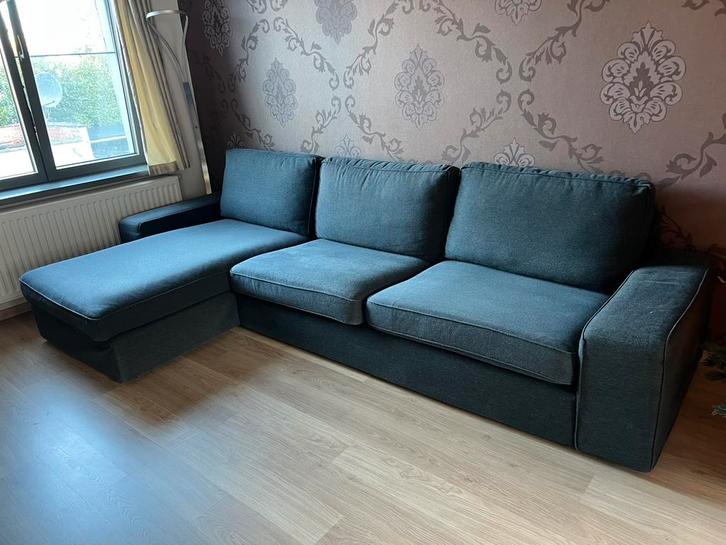 méridienne 3 places/canapé long, bleu foncé, Maison & Meubles, Canapés | Coins salons complets, Utilisé, Bois, Tissus, Enlèvement