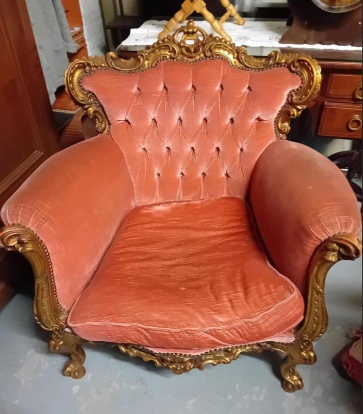 Barok fauteuil met fluwelen bekleding (2 stuks), Huis en Inrichting, Fauteuils, Gebruikt, Stof, Ophalen