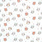 Promo! 6244) 140x50cm coton hibou avec paillettes sur blanc, Ophalen, 120 cm of meer, Wit, Nieuw