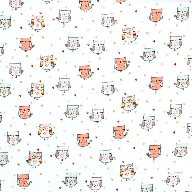 Promo! 6244) 140x50cm coton hibou avec paillettes sur blanc, Hobby & Loisirs créatifs, Tissus & Chiffons, Neuf, Coton, 120 cm ou plus