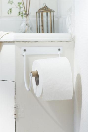 Toilet paper holder w/wooden roll ~Wit~ landelijk