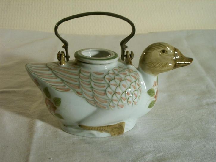 Oude porseleinen eenden theepot, Antiek en Kunst, Curiosa en Brocante, Ophalen of Verzenden