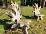 2 teaken Wortelhouten stoelen, Tuin en Terras, Tuinsets en Loungesets, Ophalen