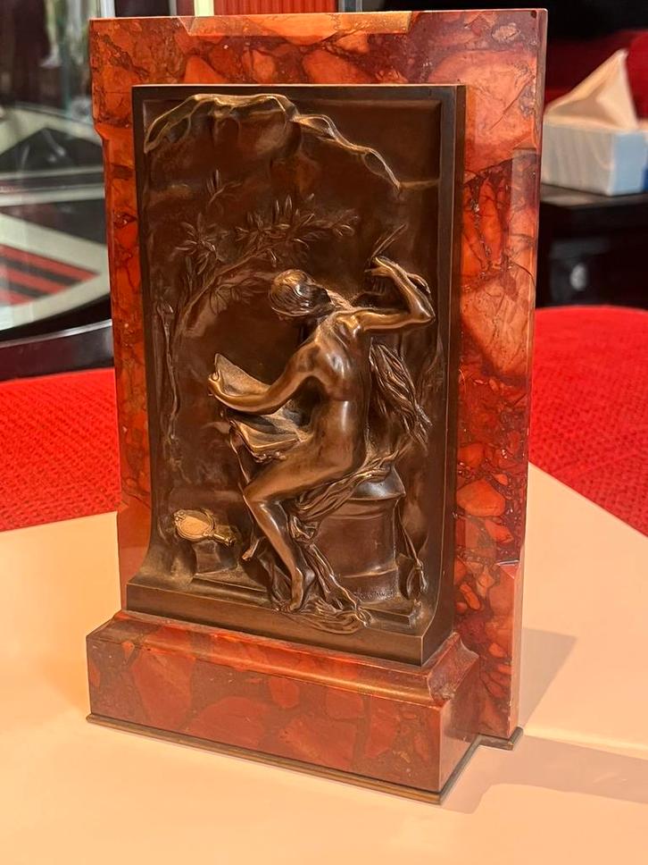 Antiek 19de eeuws brons Henri Chapu beeld op marmer, Antiek en Kunst, Antiek | Brons en Koper, Brons, Ophalen