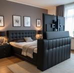 Boxspring met voetbord met tv lift 75 inch € 3699,-, Zwart, Ophalen of Verzenden, 180 cm, 200 cm