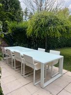 Prachtige tuintafel frame aluminium wit met mat glazen blad, Ophalen, Nieuw
