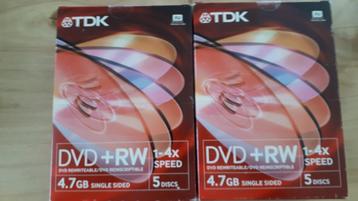 Set van 10 stuks Blanco  DVD REWRITABLE  -  TDK  met doos