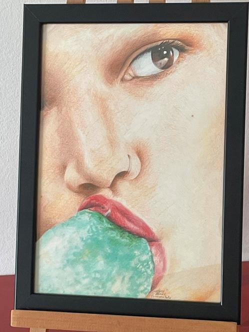 Kleurpotloodtekening Gérald Baes “Princess”, 2020, Antiek en Kunst, Kunst | Tekeningen en Fotografie, Ophalen of Verzenden